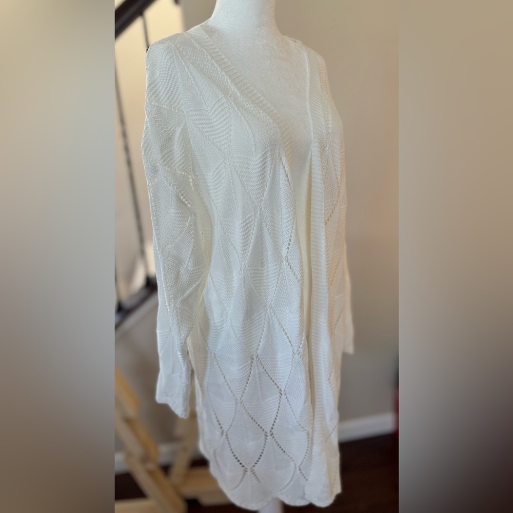 SHEIN White Open-Front Open-Knit Cardigan, 2X - Picture 5 of 11